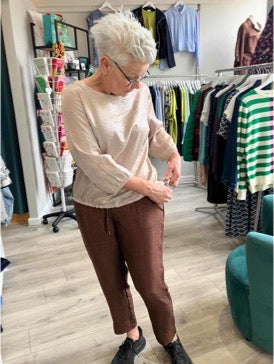 Yest Isadora drawstring top in light taupe - [shop_name Strathaven] [womens clothing]