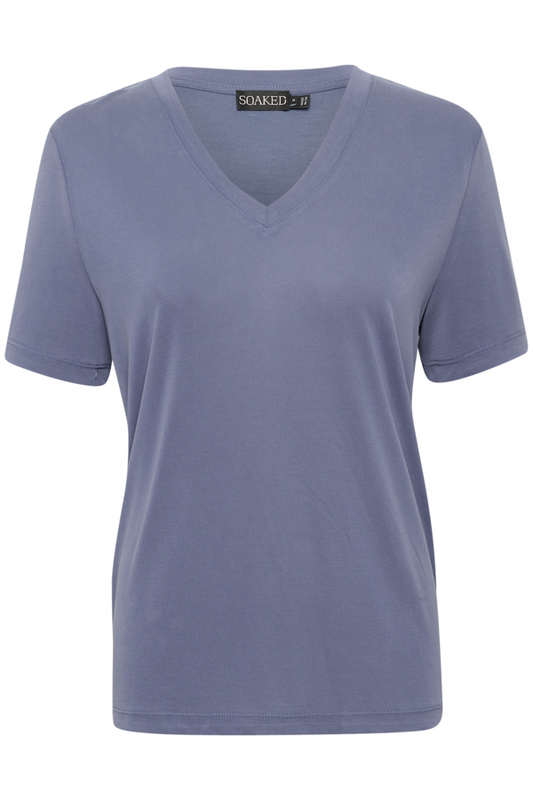 Soaked Columbine loose fit v neck top in coastal fjord blue - last one!