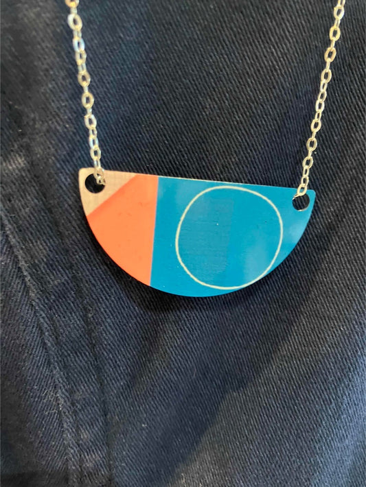Jenni Douglas coral and blue arc necklace