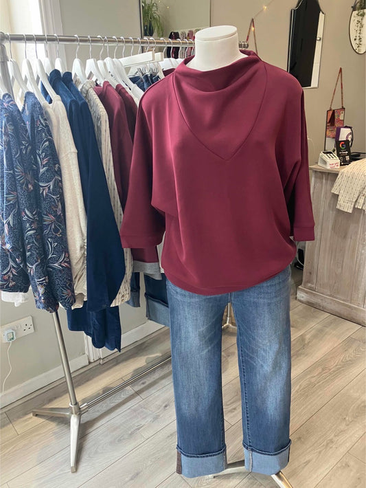 Yest Sally cowl neck dressy top in wine red
