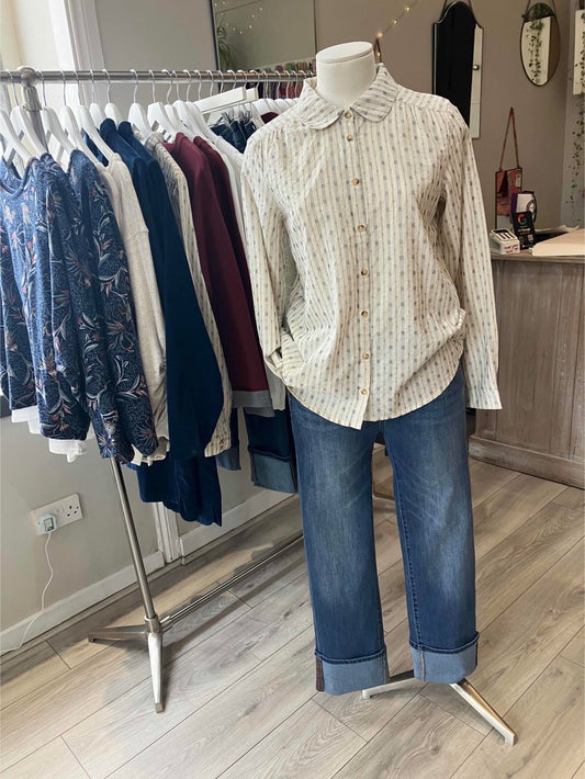 Lily & Me Beech embroidered shirt in geo stripe