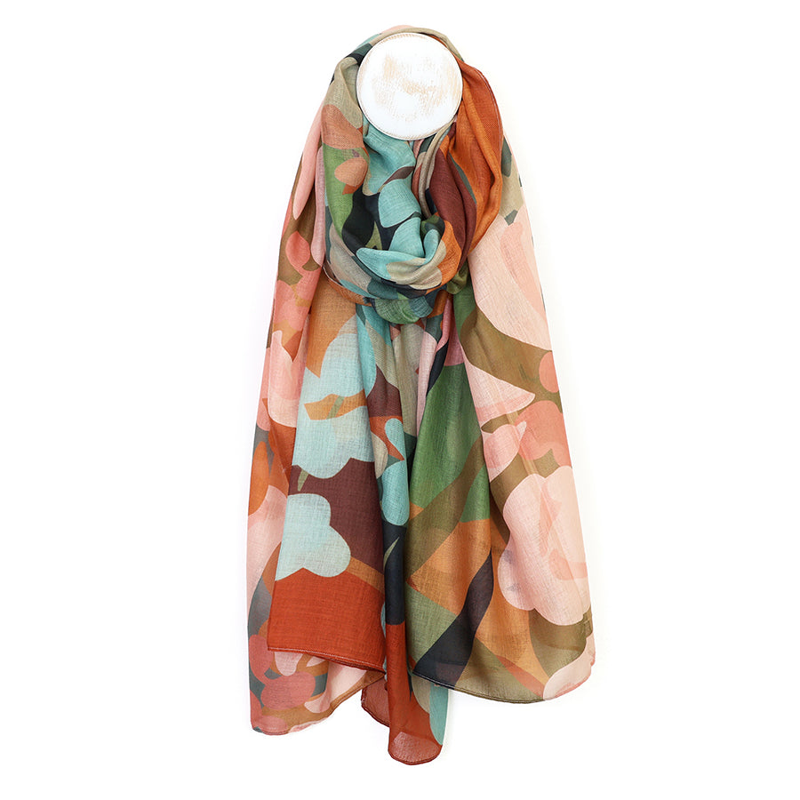 POM Florence rust & khaki oversized botanical scarf - [shop_name Strathaven] [womens clothing]