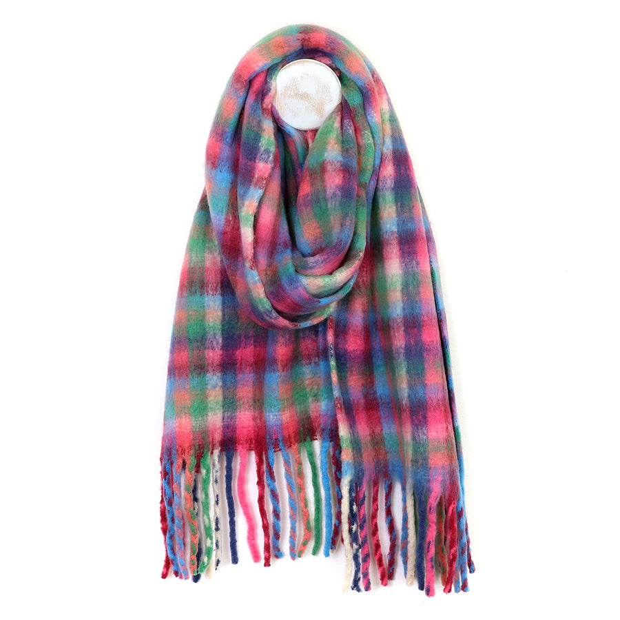 POM Molly blue, green & pink small check scarf - [shop_name Strathaven] [womens clothing]