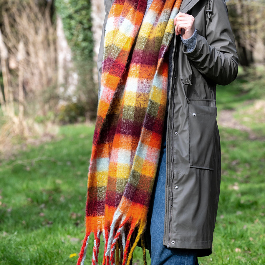 POM Molly orange & mustard checked scarf - [shop_name Strathaven] [womens clothing]