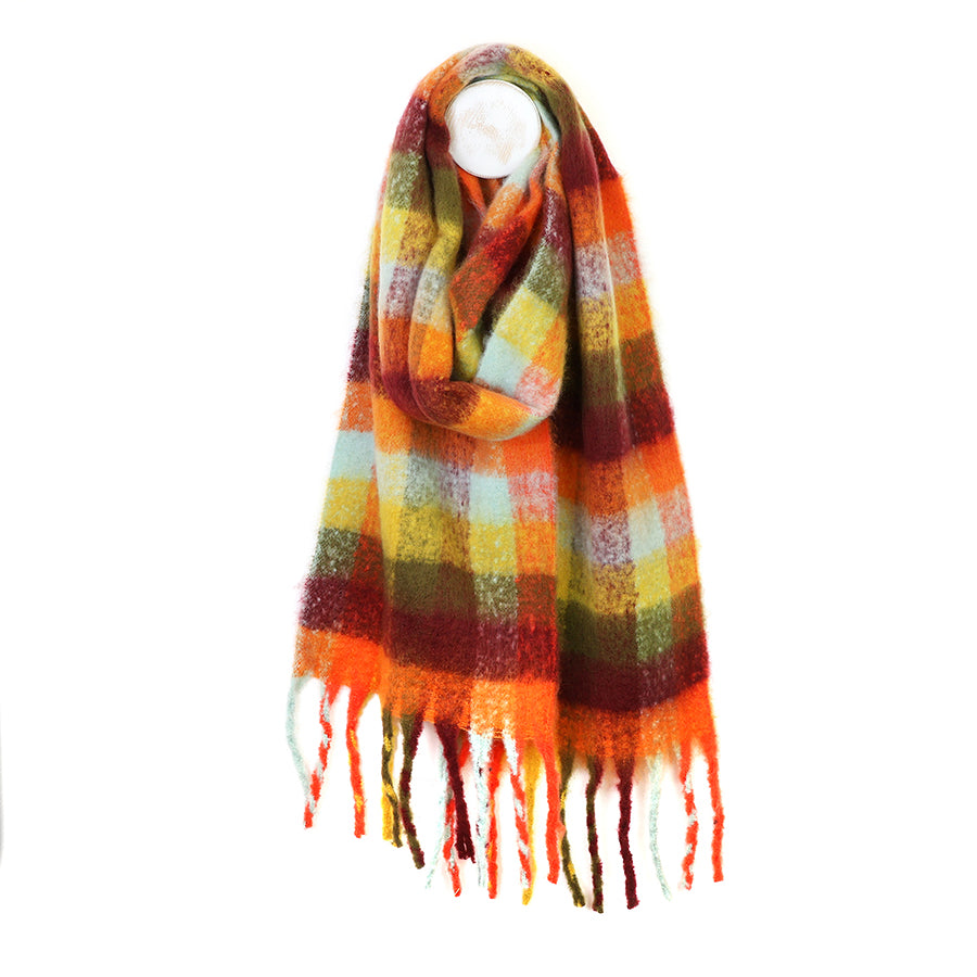 POM Molly orange & mustard checked scarf - [shop_name Strathaven] [womens clothing]