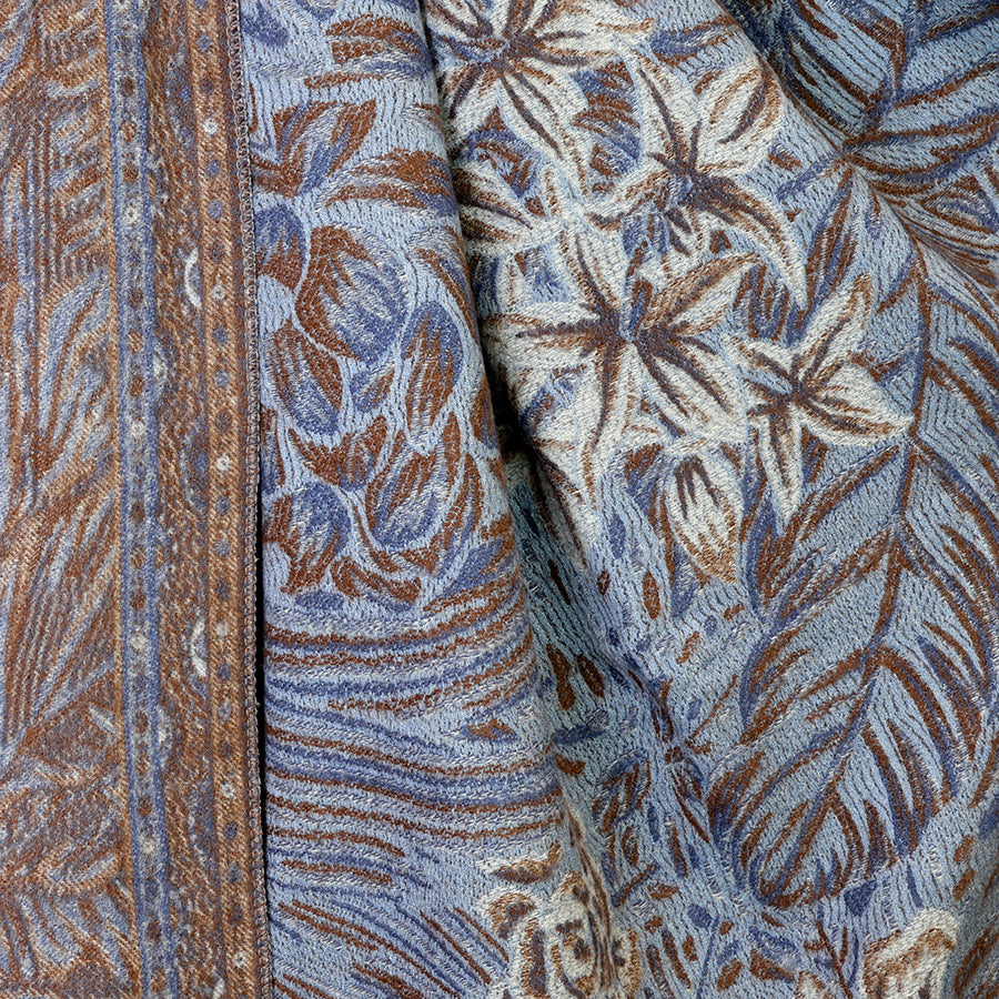 POM Celia blue & brown reversible ornate fern scarf - [shop_name Strathaven] [womens clothing]