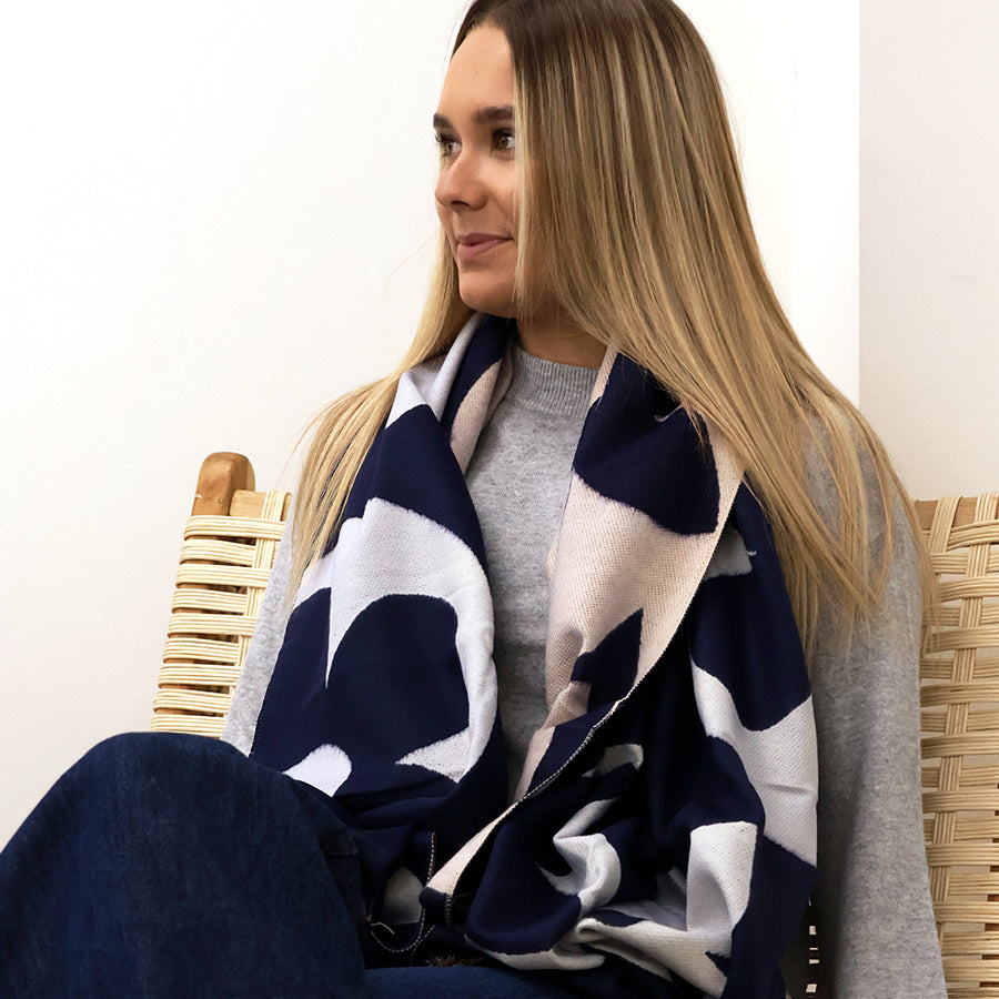 POM Louise navy mix reversible, oversized scarf - [shop_name Strathaven] [womens clothing]