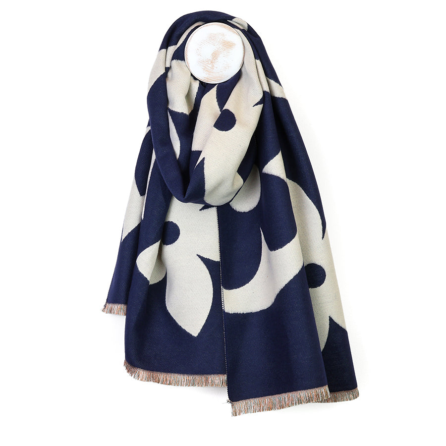 POM Louise navy mix reversible, oversized scarf - [shop_name Strathaven] [womens clothing]