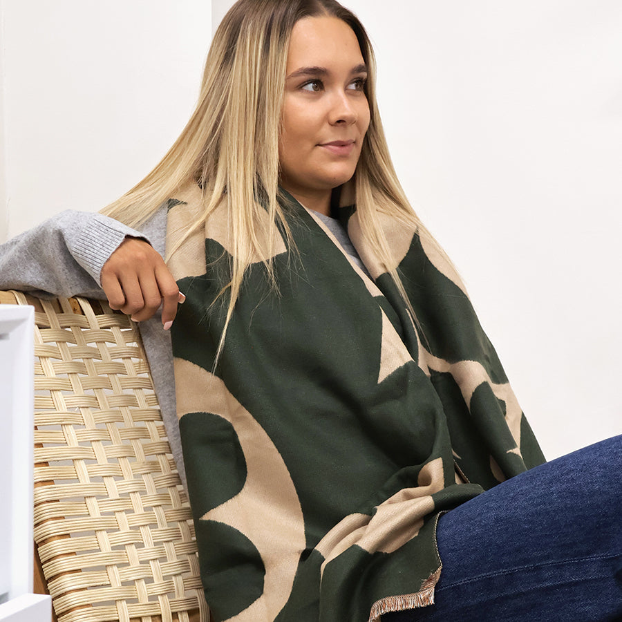 POM Louise olive mix oversized scarf - [shop_name Strathaven] [womens clothing]