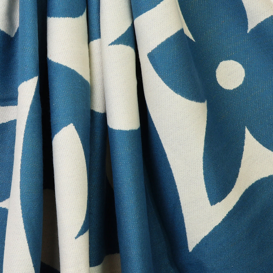 POM Louise teal blue & ecru oversized scarf - [shop_name Strathaven] [womens clothing]