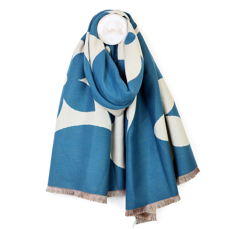 POM Louise teal blue & ecru oversized scarf - [shop_name Strathaven] [womens clothing]