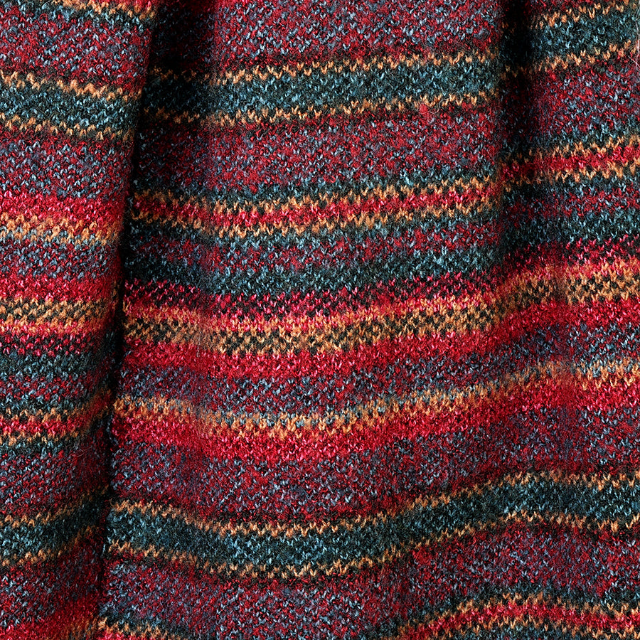POM Finola burgundy & teal mix fair isle pull through scarf - [shop_name Strathaven] [womens clothing]
