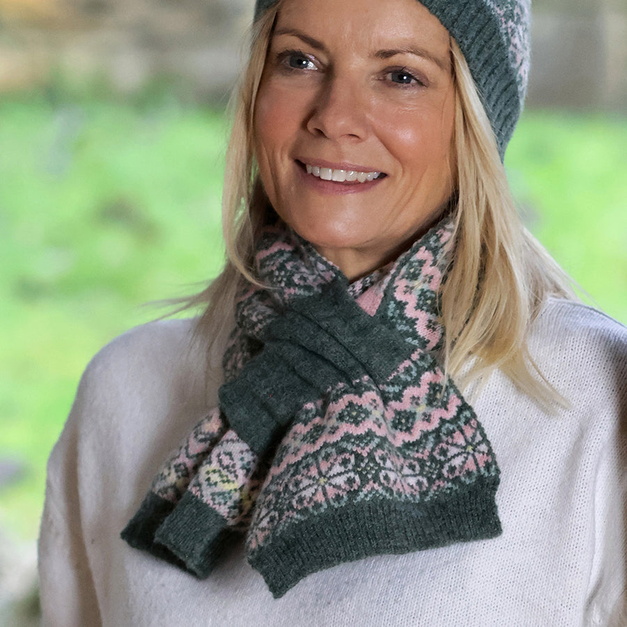 POM Agnes sage & pink pull through scarf - [shop_name Strathaven] [womens clothing]