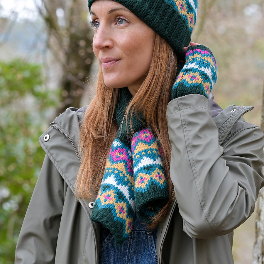 POM Valentina dark green fair isle pull through scatrf - [shop_name Strathaven] [womens clothing]