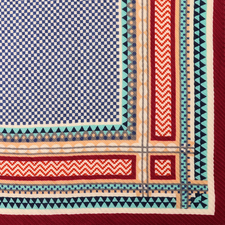 POM Square crinkle scarf with wine, navy and aqua mix - [shop_name Strathaven] [womens clothing]