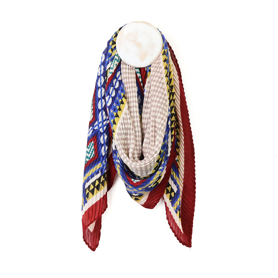 POM Square crinkle scarf with wine, navy and aqua mix - [shop_name Strathaven] [womens clothing]
