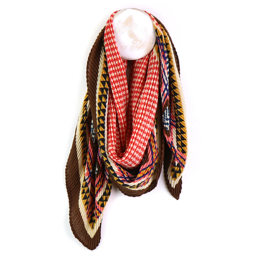 POM Square brown, coral and mustard scarf - [shop_name Strathaven] [womens clothing]