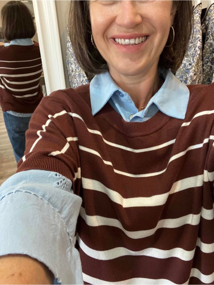Fransa Mary striped sweater in rum raisin