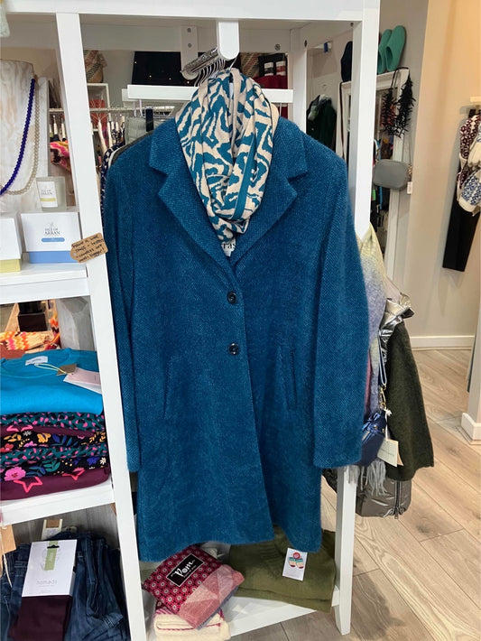 Paz Torras teal blue smart coat