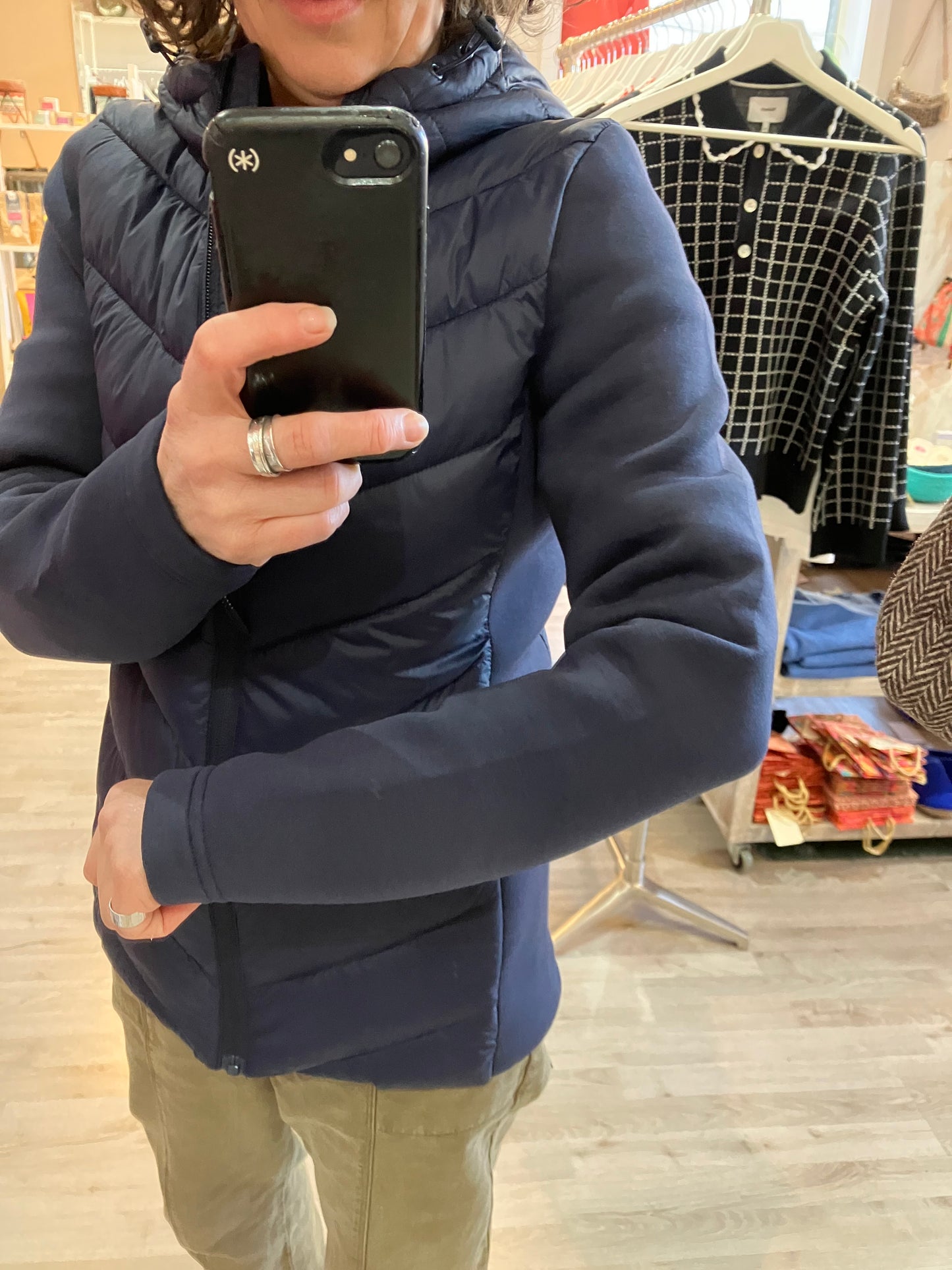 Fransa padding jacket in navy with cosy sleeves