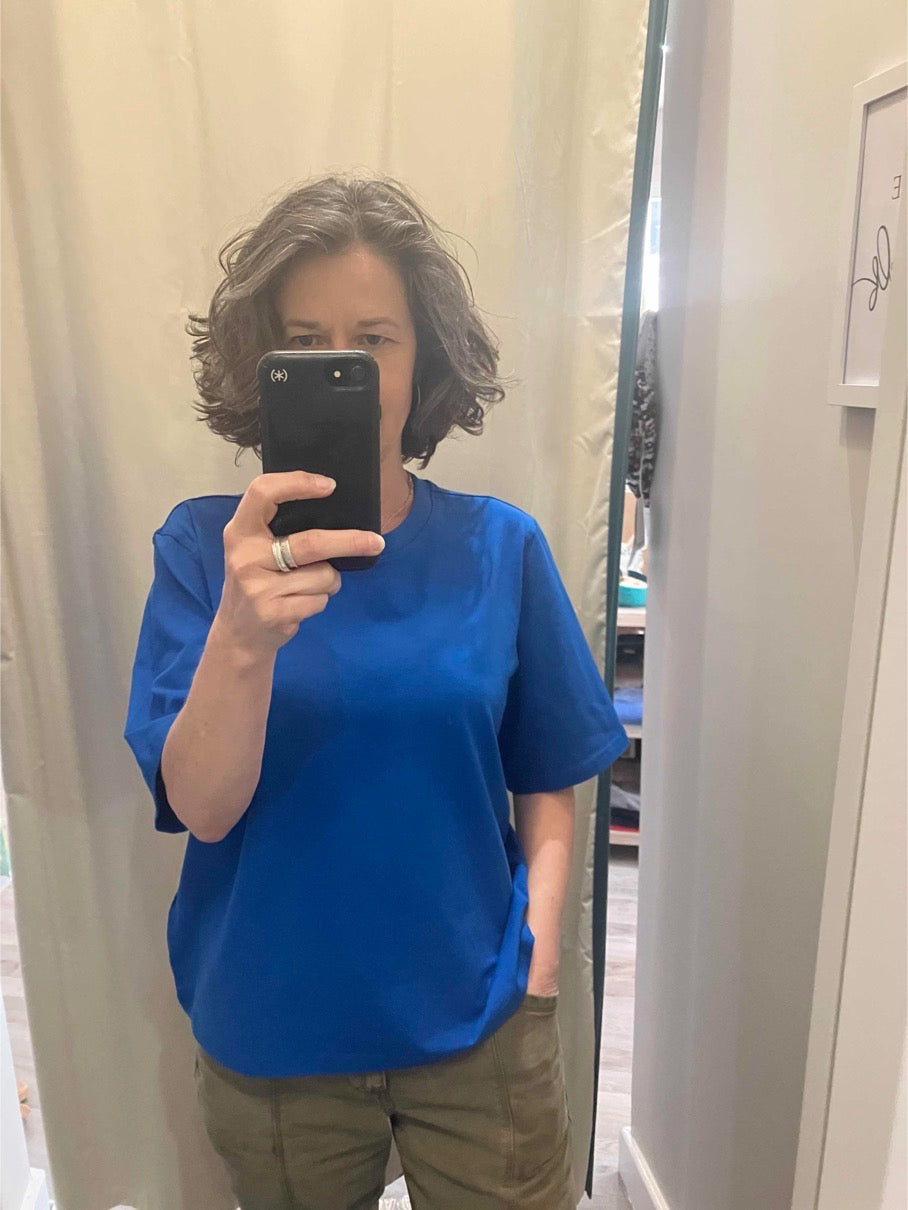 Fransa Zashoulder three quarter sleeve tee in blue lolite