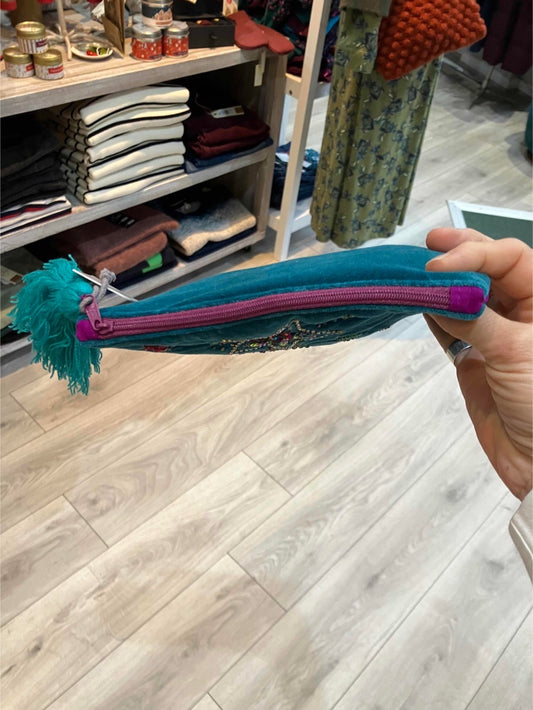 POM Teal velvet shooting stars purse