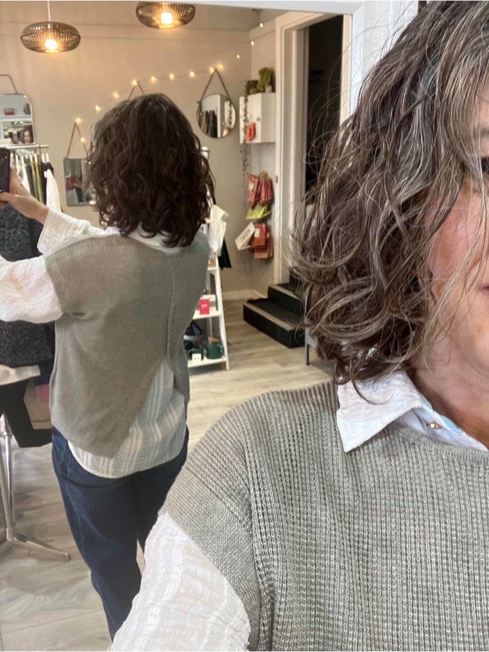 Yaya knit top with button detail in brownish grey