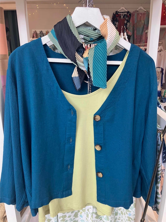 Nomads Linen blend v neck jacket in neptune - [shop_name Strathaven] [womens clothing]