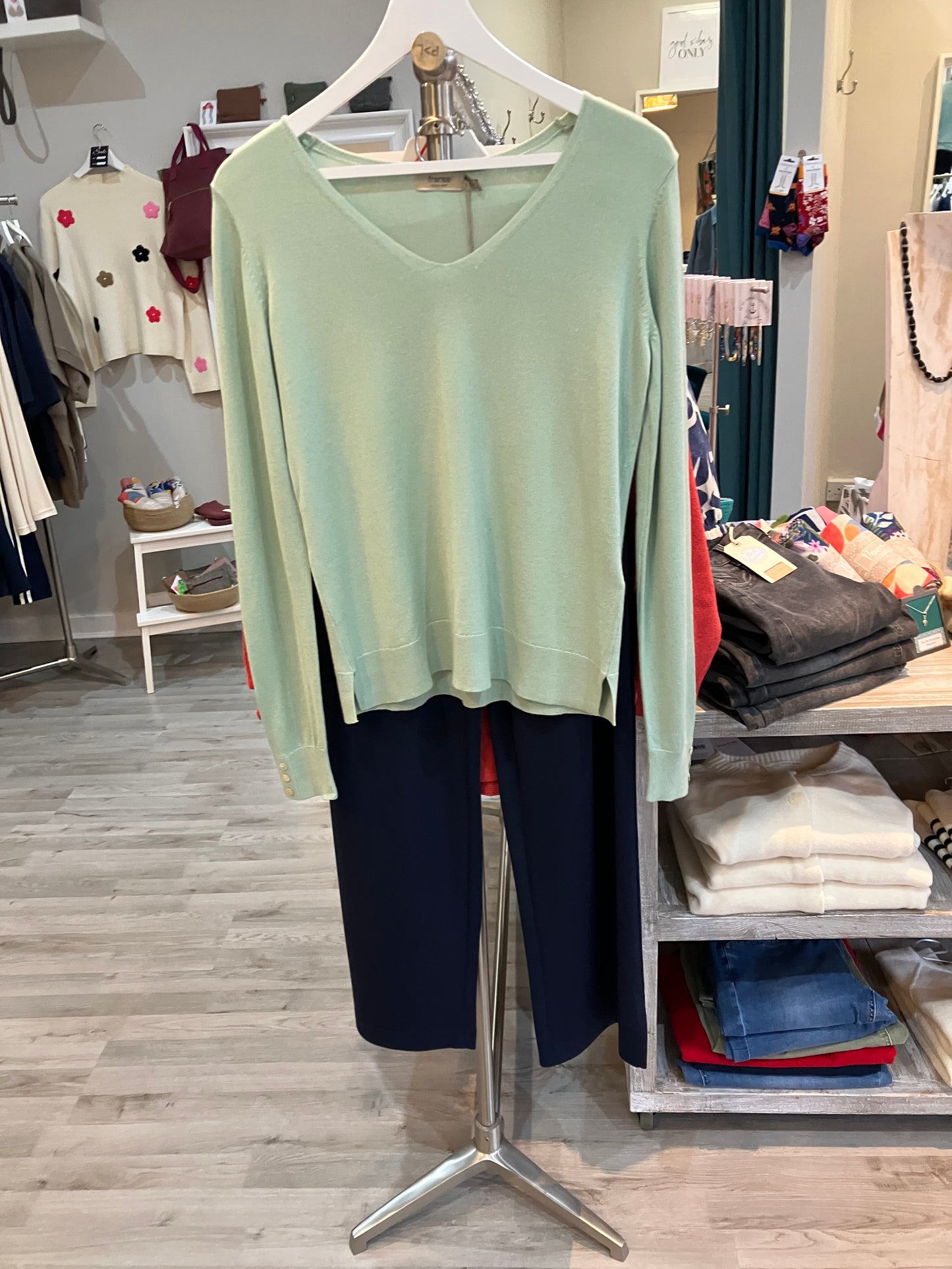 Fransa Clia light weight pullover in frosty green