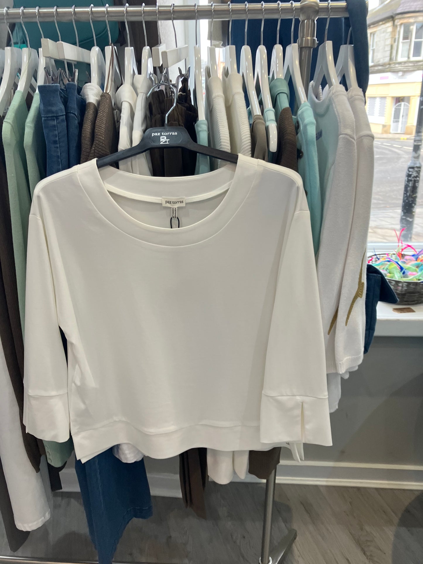 Paz Torras Ecru subtle boat neck top