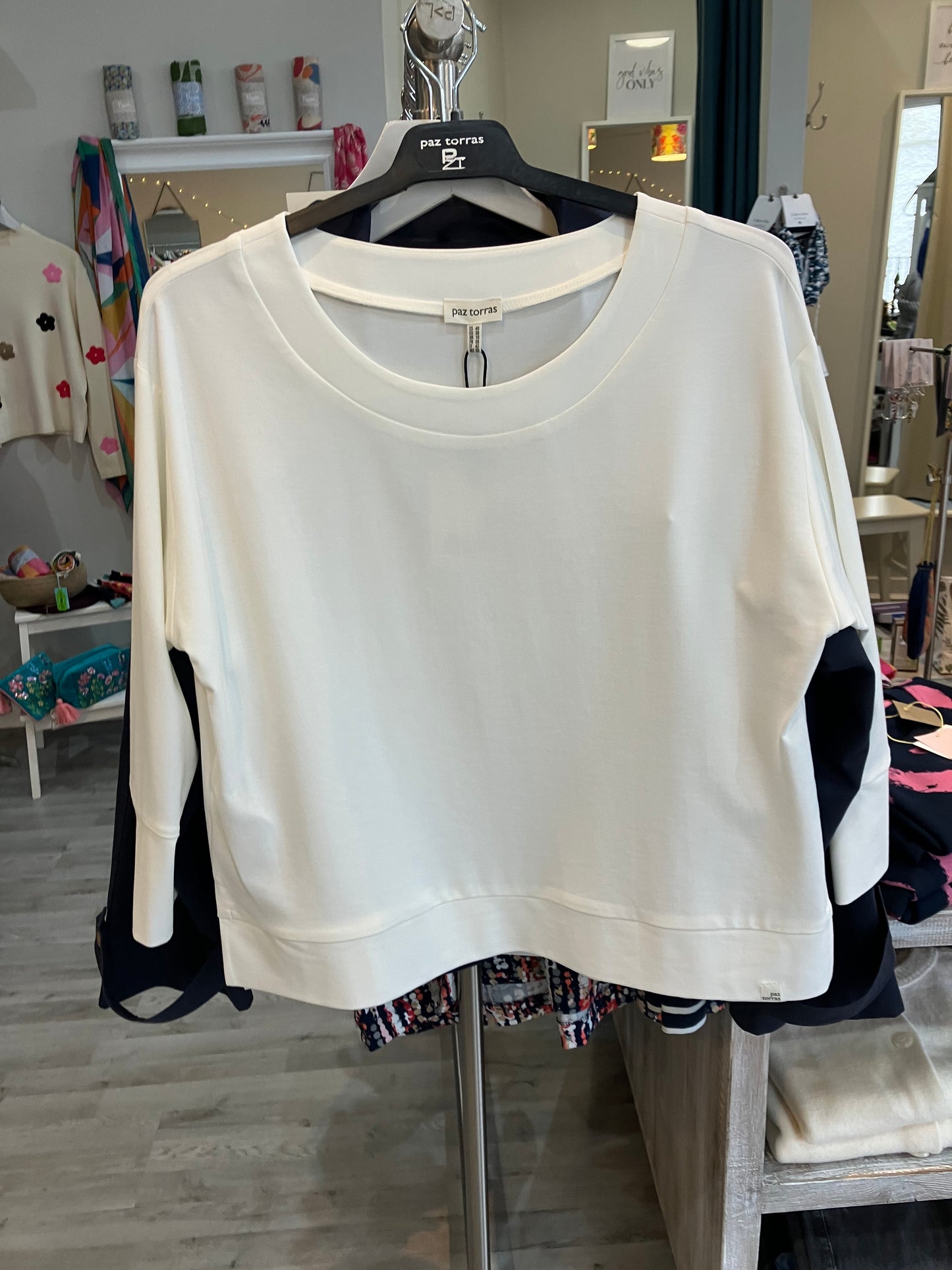 Paz Torras Ecru subtle boat neck top