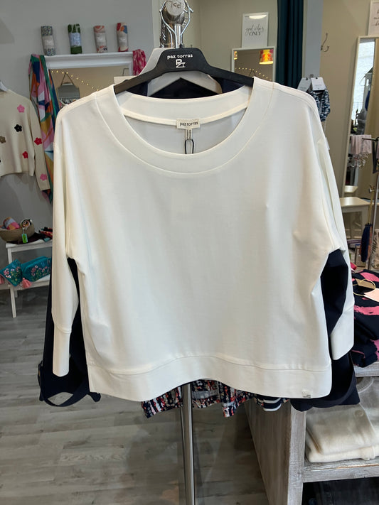 Paz Torras Ecru subtle boat neck top