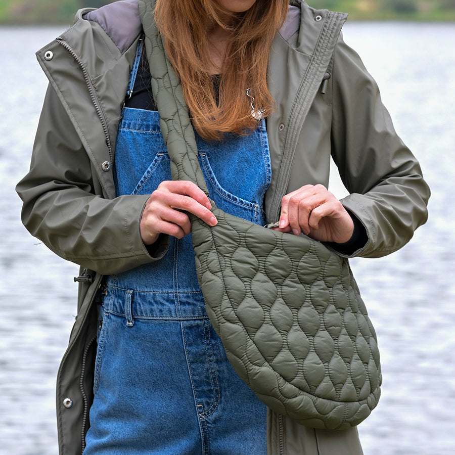 POM Polly khaki quilted half moon bag - [shop_name Strathaven] [womens clothing]
