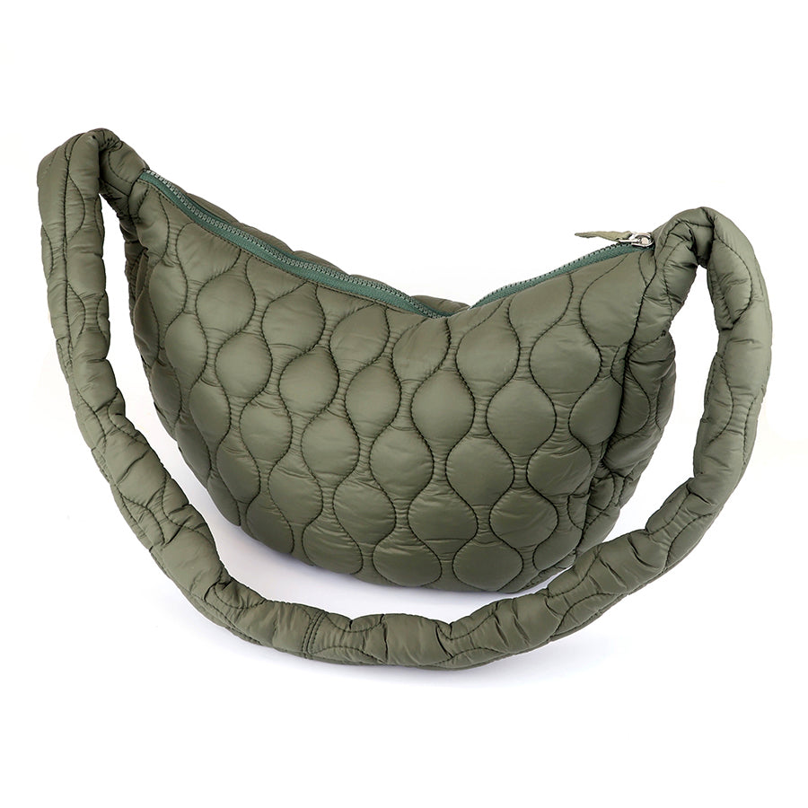 POM Polly khaki quilted half moon bag - [shop_name Strathaven] [womens clothing]
