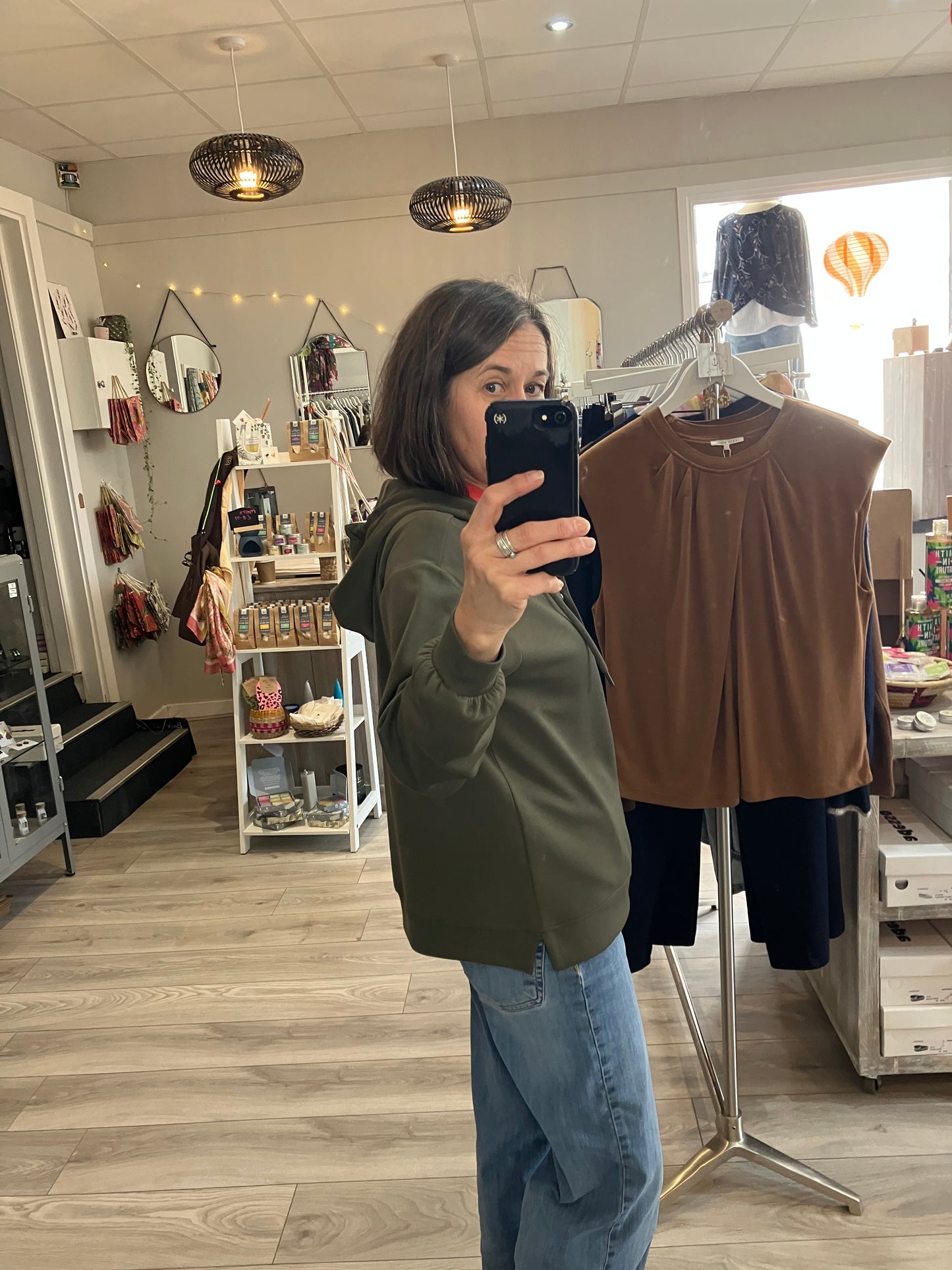 Fransa Aurora sweatshirt with hood in grape leaf olive