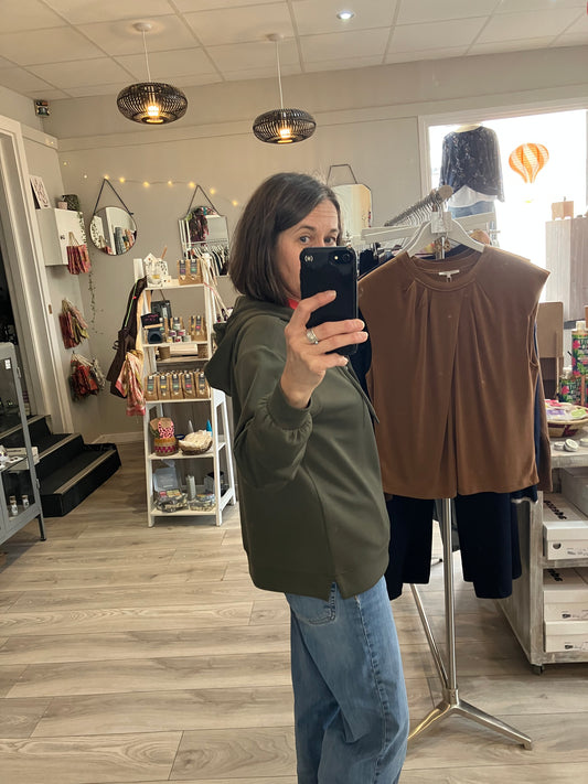 Fransa Aurora sweatshirt with hood in grape leaf olive