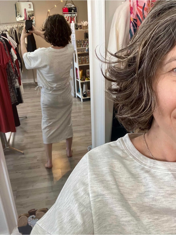 Yaya short sleeve sweatshirt with drawstring in grey