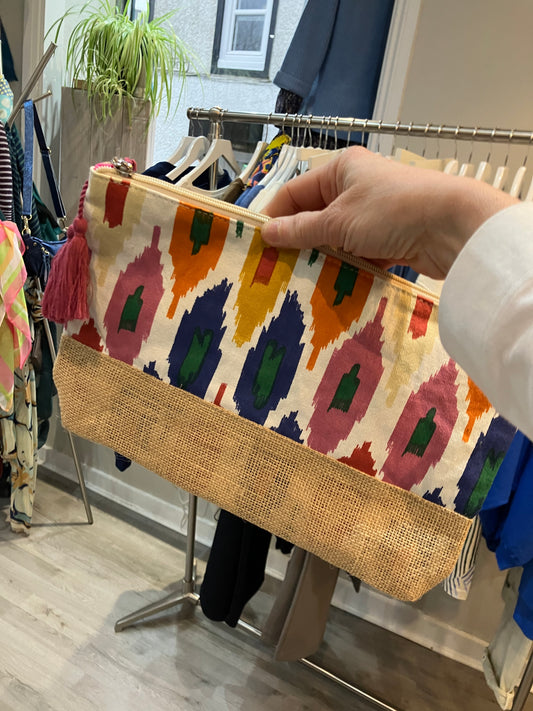 POM Multicolour cotton diamond Ikat travel bag