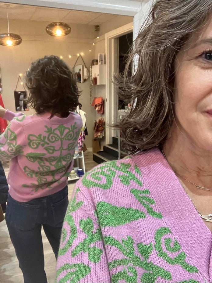 Numph Nuseida pink and green sweater