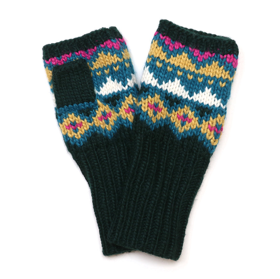 POM Valentina dark green chunky knit wrist warmers - [shop_name Strathaven] [womens clothing]