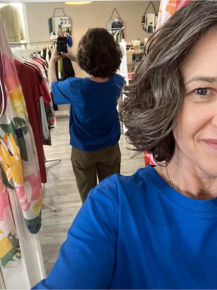 Fransa Zashoulder three quarter sleeve tee in blue lolite