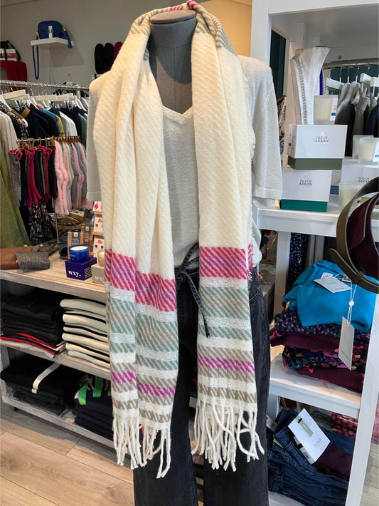 POM Cream, grey and pink twill striped scarf