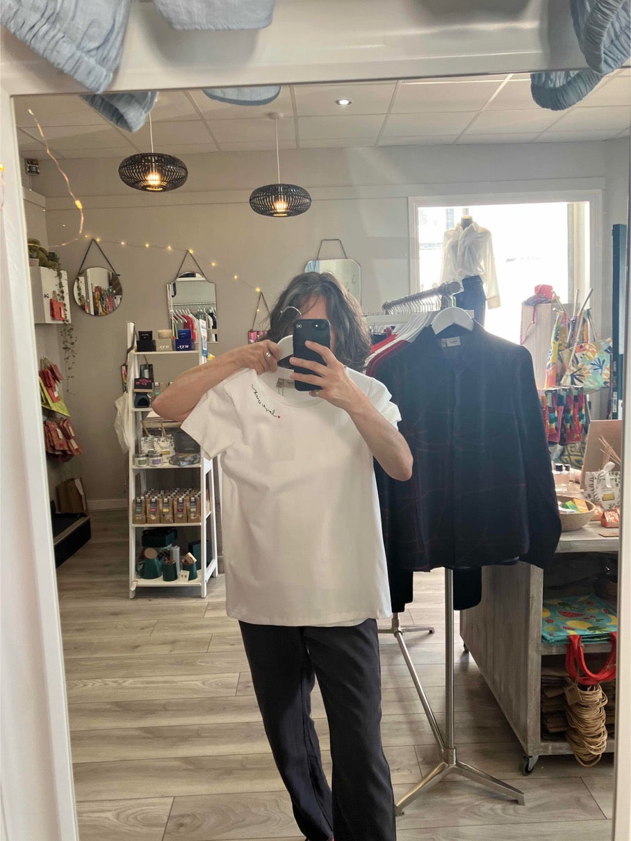 Fransa Zashoulder tee in white