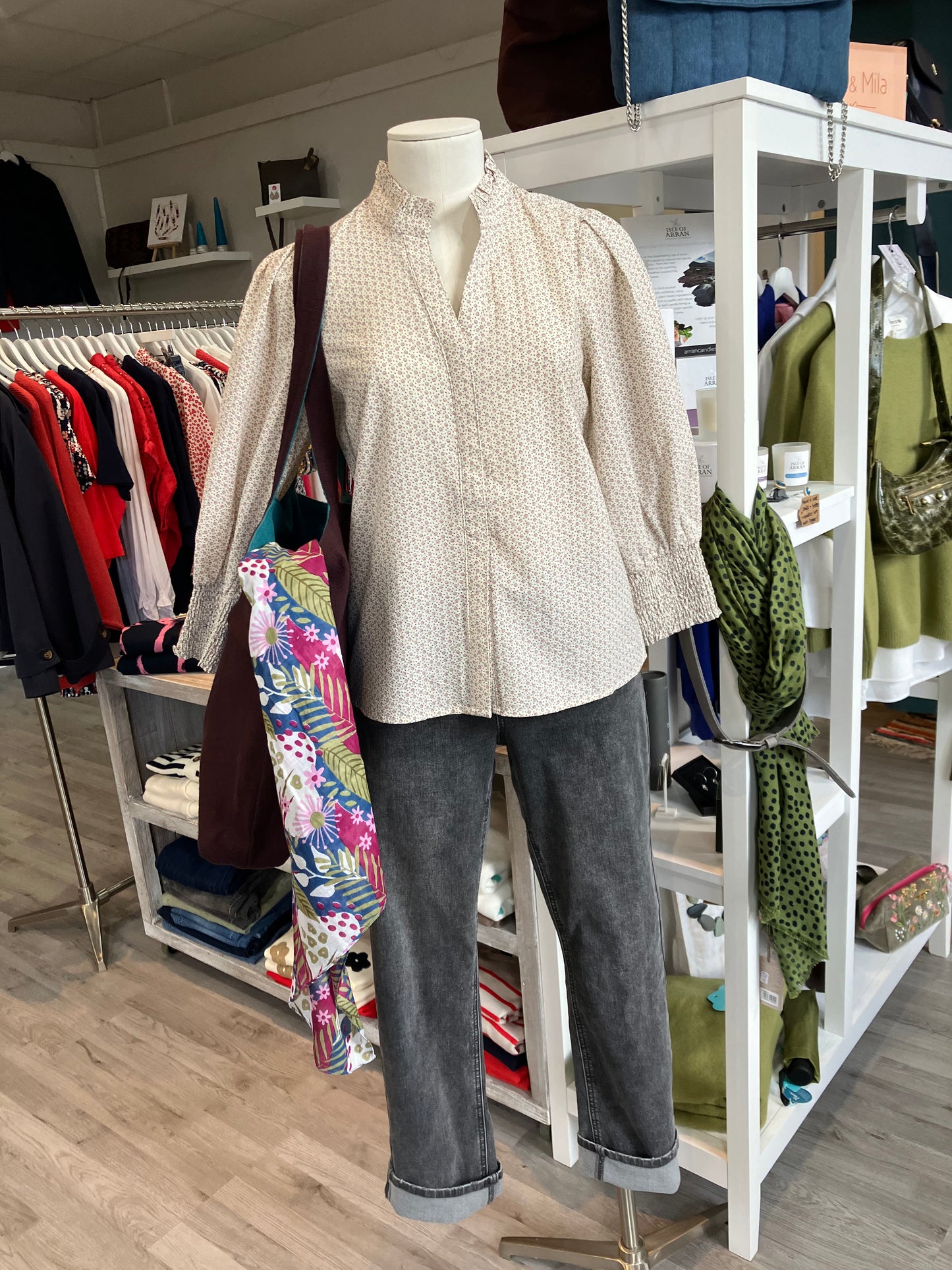 Numph Nusala blouse in blueprint ditsy pattern