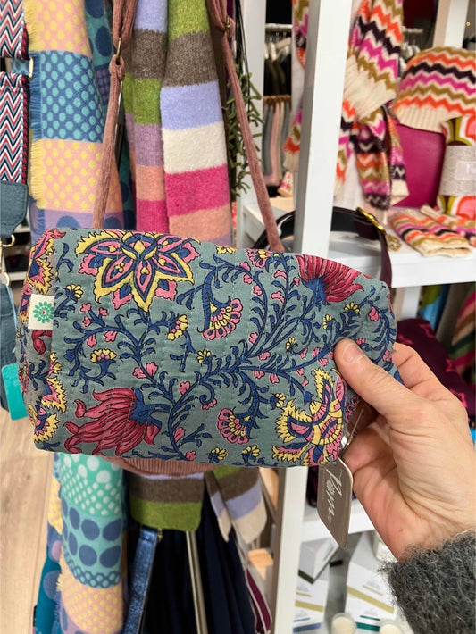 POM Blue & bright Pink Paisley floral make up bag - large