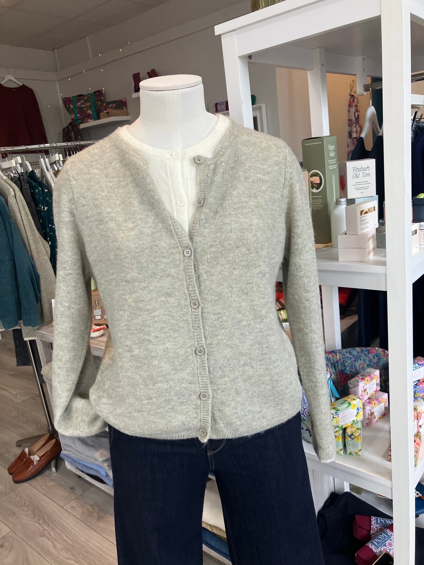 Yest Brandi in grey olive and beige cream layered sweater