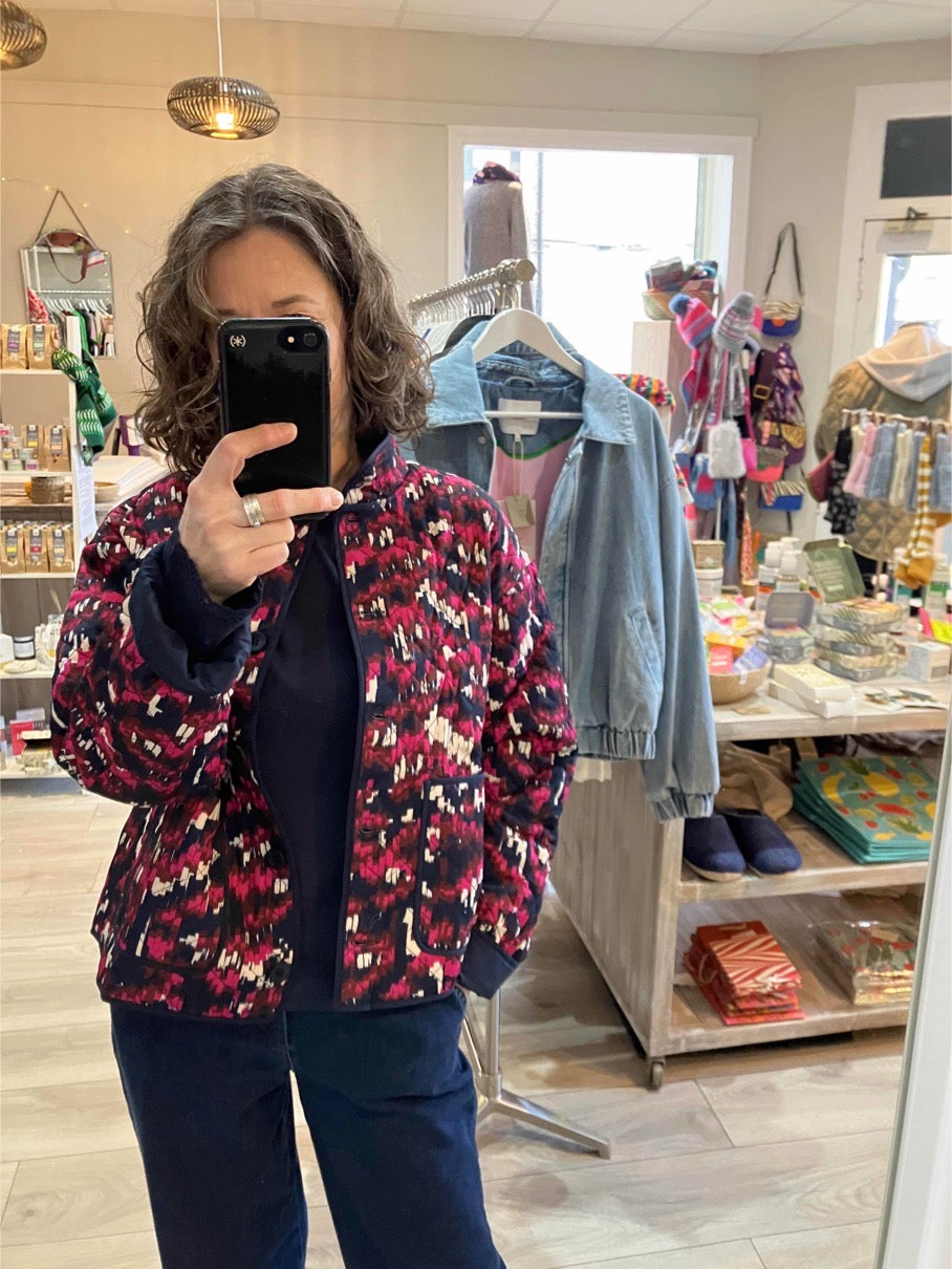 Fransa Claudine quilted jacket in very berry pink