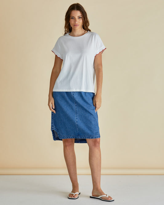 Betty Basics Sloane scallop tee in white - [shop_name Strathaven] [womens clothing]