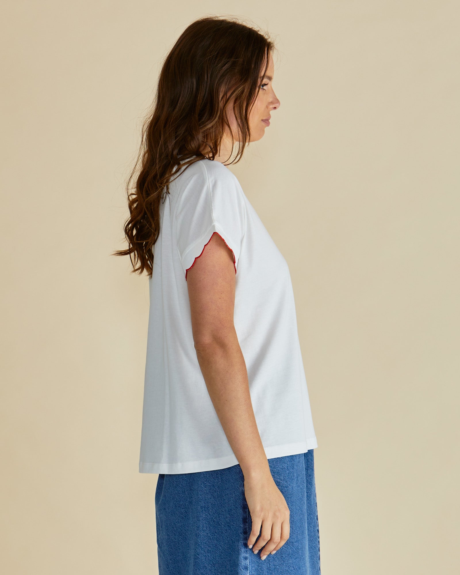 Betty Basics Sloane scallop tee in white - [shop_name Strathaven] [womens clothing]