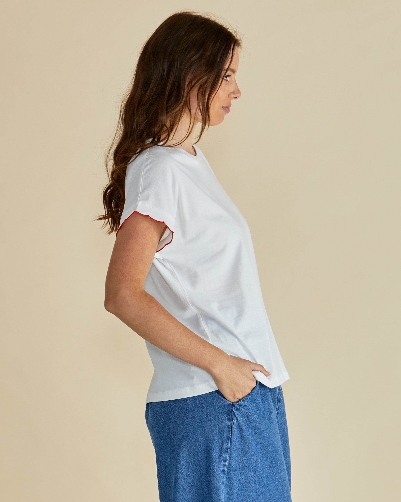 Betty Basics Sloane scallop tee in white - [shop_name Strathaven] [womens clothing]